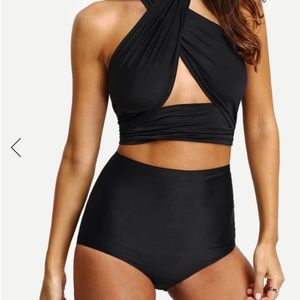 Cross Wrap Black High Waisted SHEIN Bikini